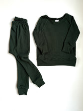 Load image into Gallery viewer, Green Waffle Shirt (Peplum or Banded Hem)