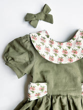 Load image into Gallery viewer, Olive/Floral Puff Sleeve Dress